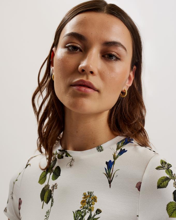 T-Shirt Ted Baker Botanical Bouquet Print Blanche Femme | EXG-73284248